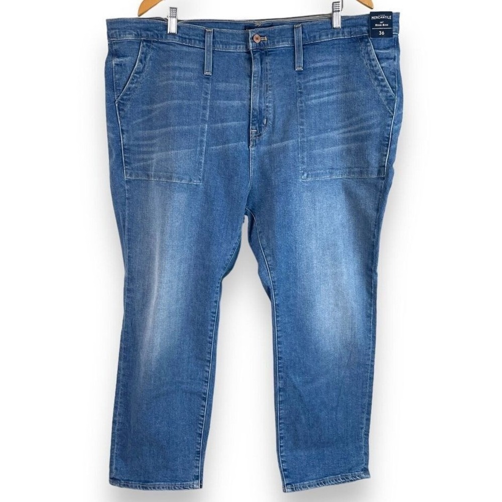 J.Crew‎ Mercantile High-Rise Jeans Womens 36 Blue Straight Leg Patch Pockets